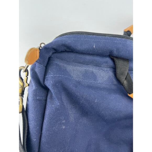 Vintage LL Bean Bag Blue Tan Waxed Canvas Laptop School 18 x 12 Work Career - Picture 11 of 12